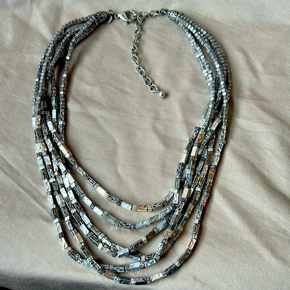 Chico’s Tribal Six Strand Silver Tone Beaded  Necklace